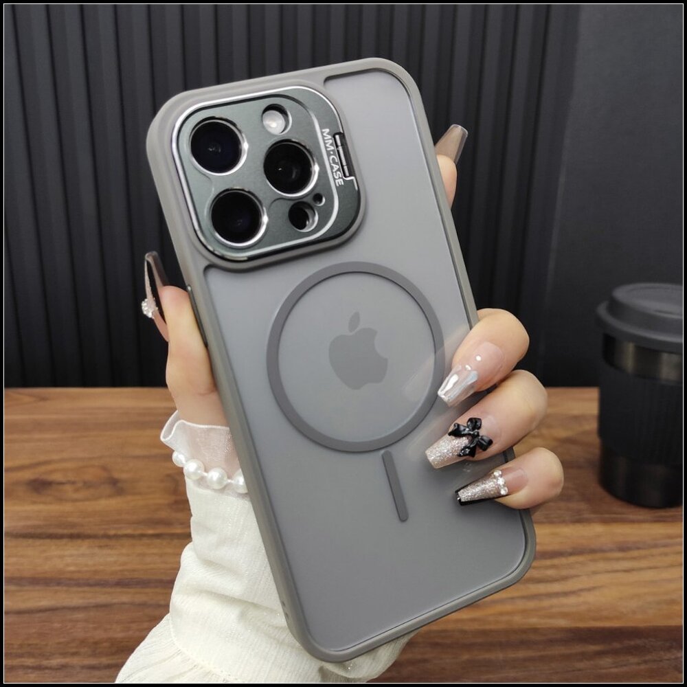 Gray Frosted MagSafe Case with Flip Camera Cover